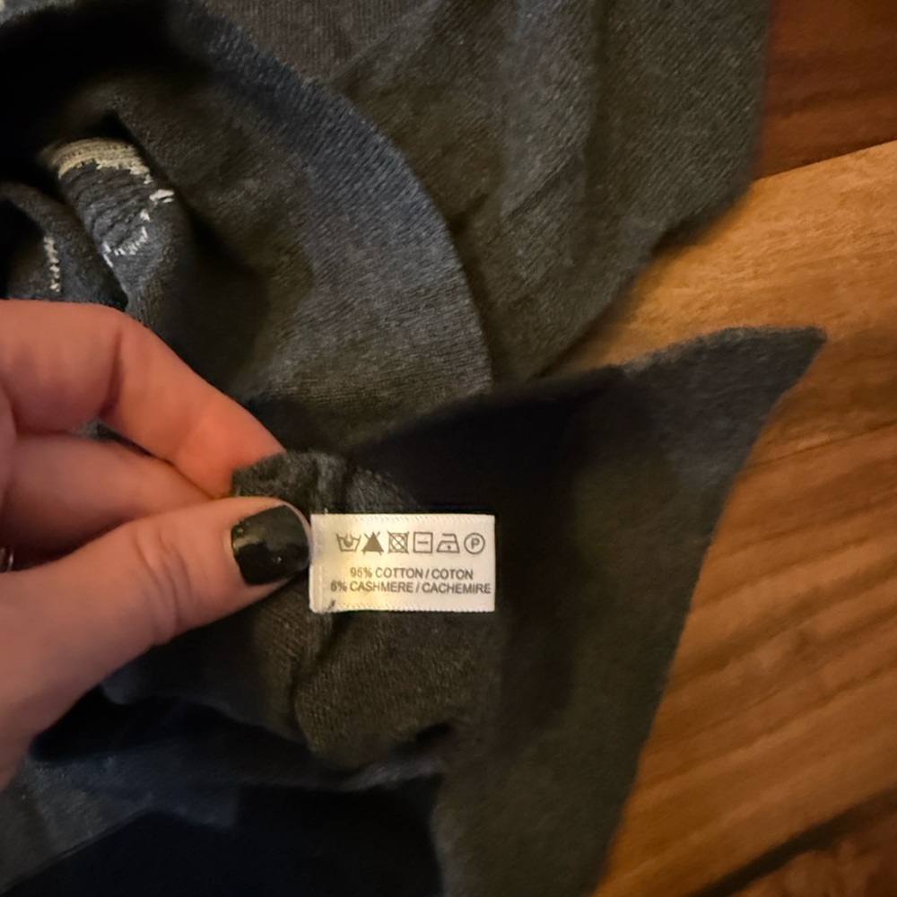 Lisa Todd Split Neck Cotton Cashmere Skull Striped Sweater Gray Black S - Picture 5 of 6